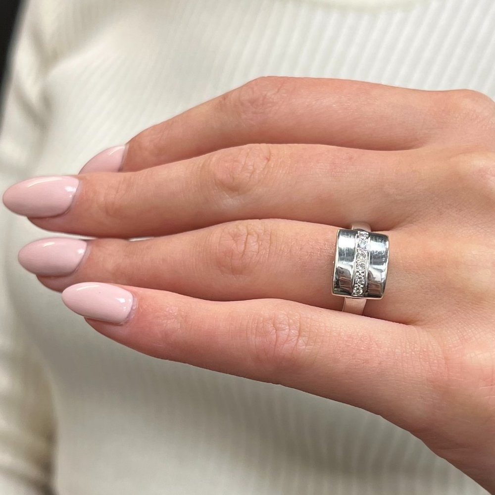 Rachel Koen 0.10Cttw Round Cut Diamond Ring 18K White Gold Size 6.75